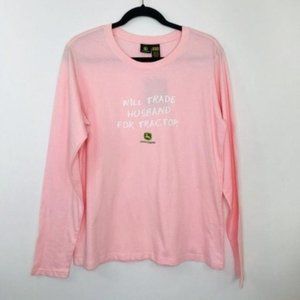 John Deere Long Sleeve T-Shirt Pink "Will Trade Husband" Size Large New
